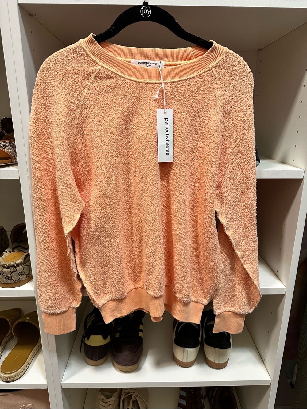 NWT perfectwhitetee ziggy
reverse fleece crew neck sweatshirt in Peach size S
